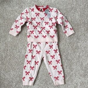 Pink Bow Knit Kids Sweater Set - Long Sleeve Top & Pants